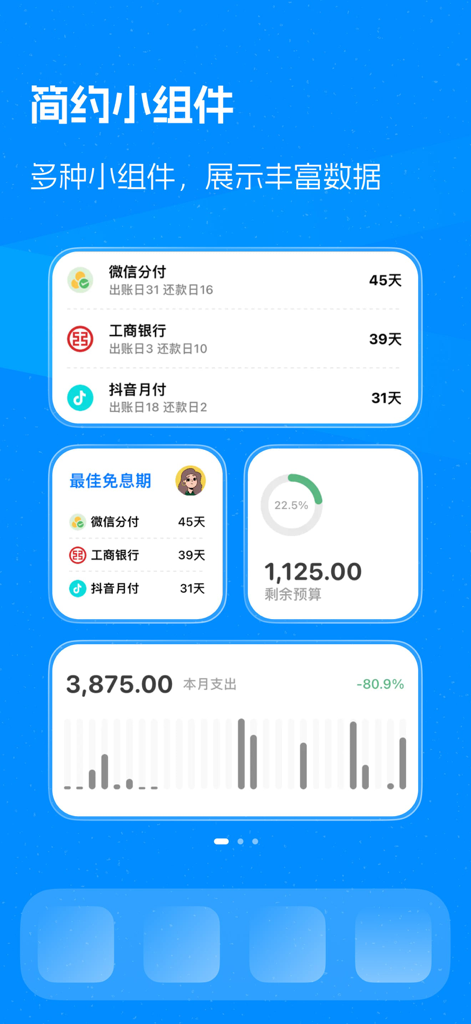 MoneyTrack iOS-Desktop-Widgets, die den Budgetfortschritt und die Ausgabenverfolgungsdaten anzeigen