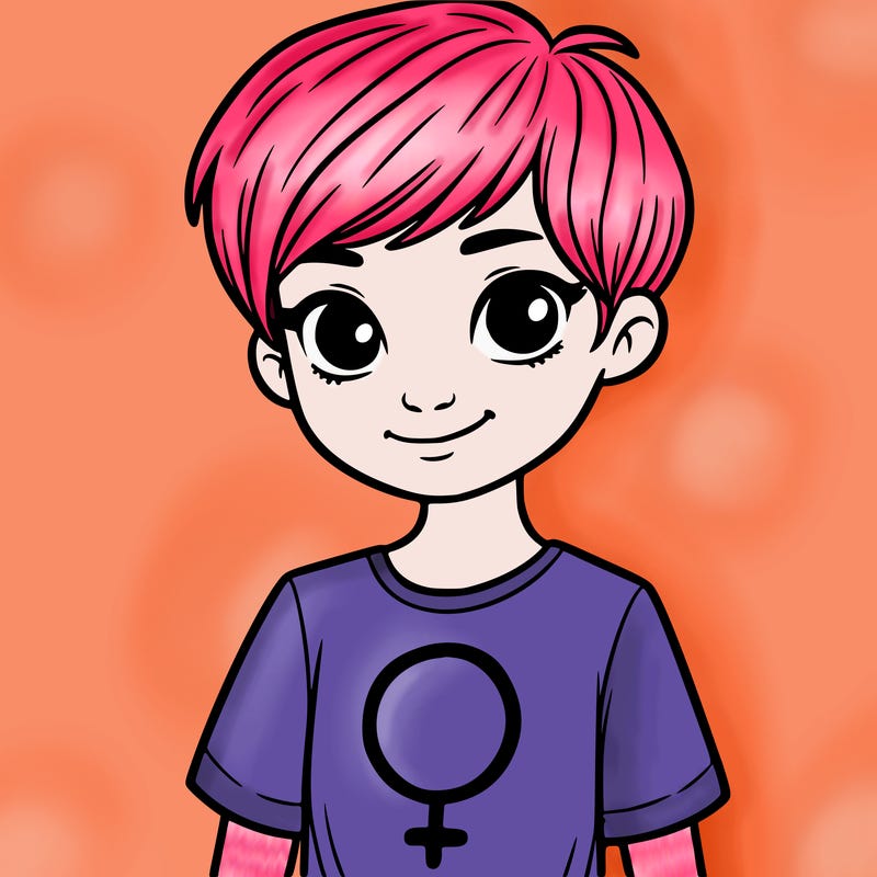 girl with pixie cut and feminist shirt