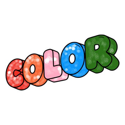 a sign that says color in bubble writing