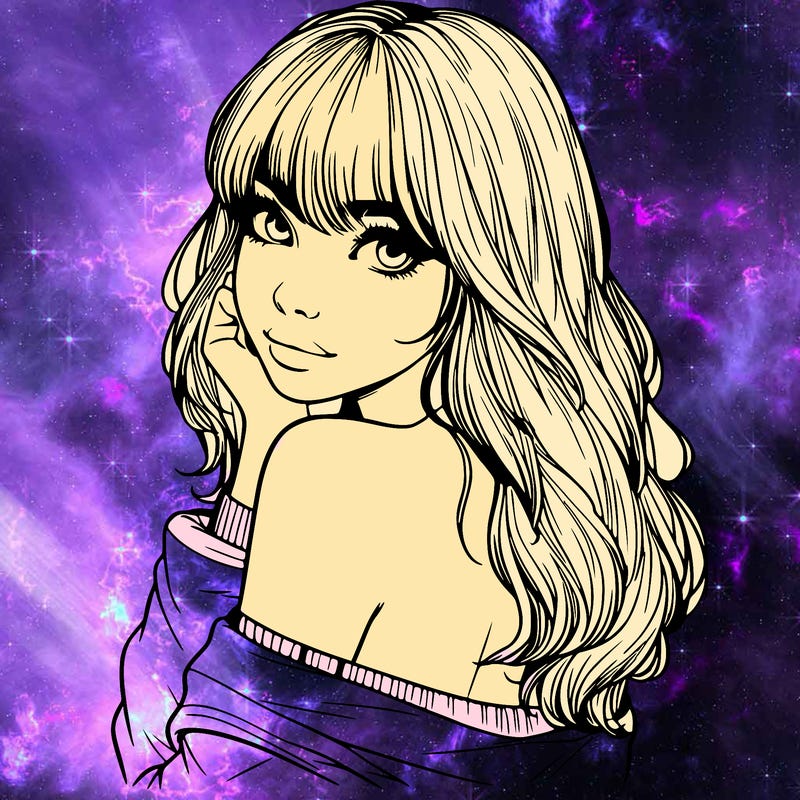 realistic girl with bangs looking over her shoulder