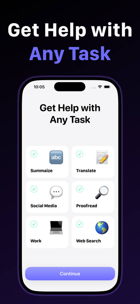 AI Overview: Search Assistant - AI search assistant interface showing options for summarizing proofreading and web searching