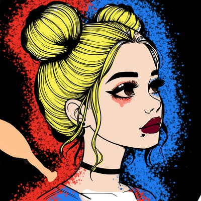 realistic girl with buns on the top of her head