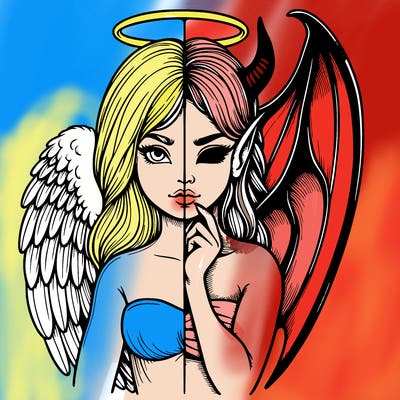 realistic angel half demon