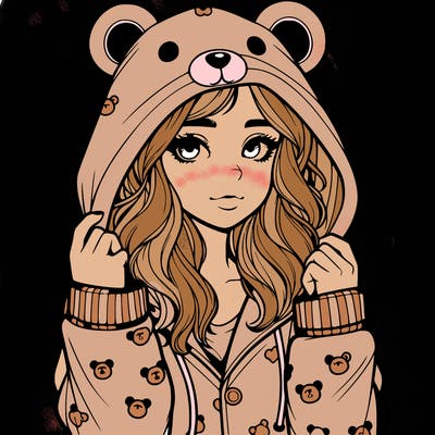 realistic girl in a animal pjs hoodie