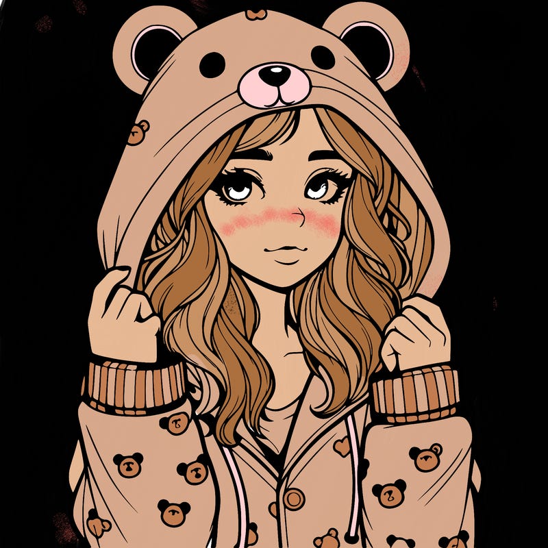 realistic girl in a animal pjs hoodie