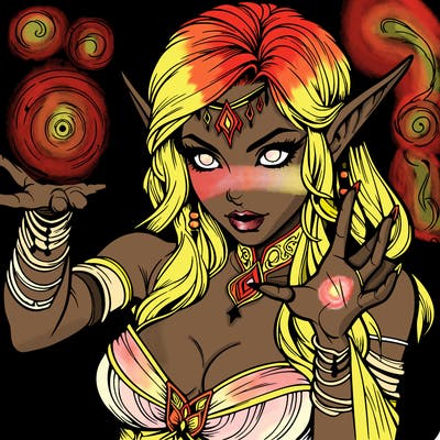 realistic scary beautiful elf sorceress casting spell