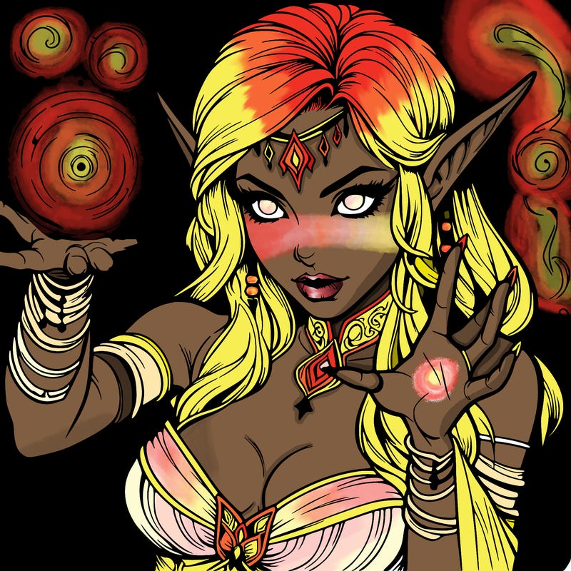 realistic scary beautiful elf sorceress casting spell