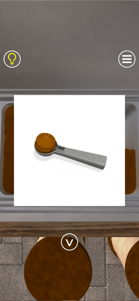 Un mestolo da gelato marrone come oggetto puzzle nell'app Room Escape Game EXiTS