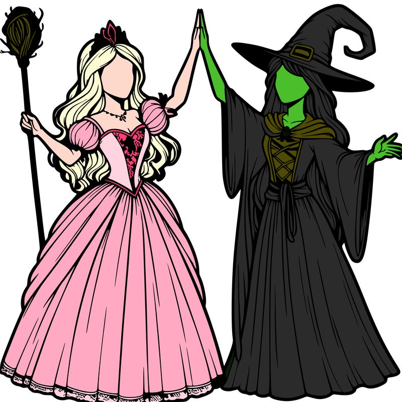 detailed realistic split of a princess and a witch