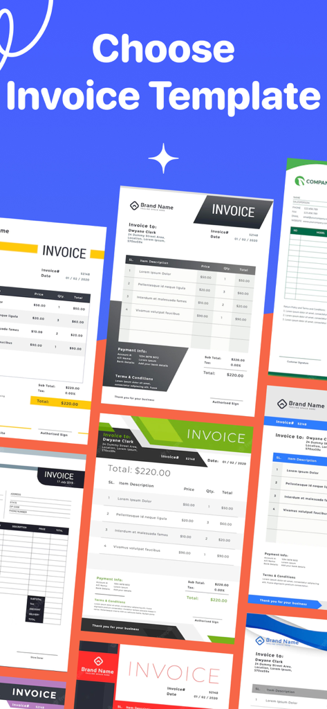 소규모 비즈니스를 위한 다양하고 전문적이며 사용자 정의 가능한 송장 템플릿입니다.