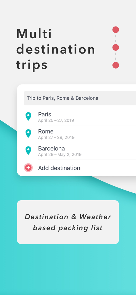 Interface showing multi destination travel planning for Paris Rome and Barcelona