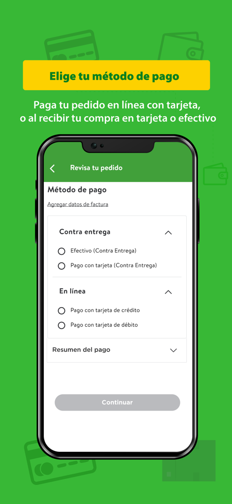 Maxi Despensa - Maxi Despensa app payment method selection screen with online and delivery payment options