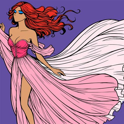 realistic woman in dress flowing the the wind