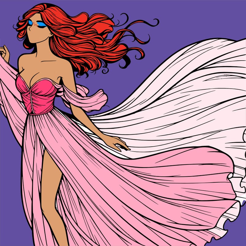 realistic woman in dress flowing the the wind