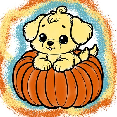 cute little puppy in a pumpkin