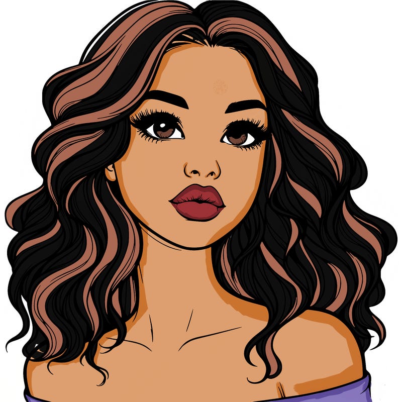 realistic girl with wavy hair and lips