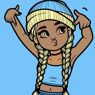 realistic teenage girl with braids and a beanie and crop top doing 🫶🏼