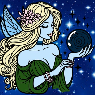adult spiritual fairy holding crystal ball