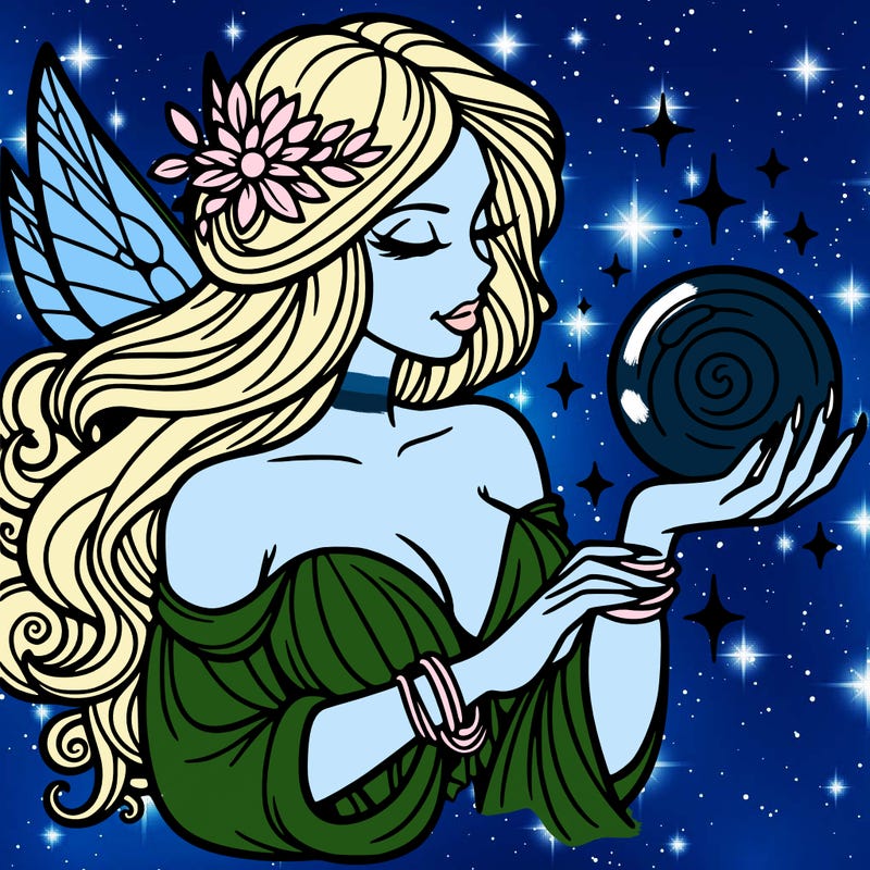 adult spiritual fairy holding crystal ball