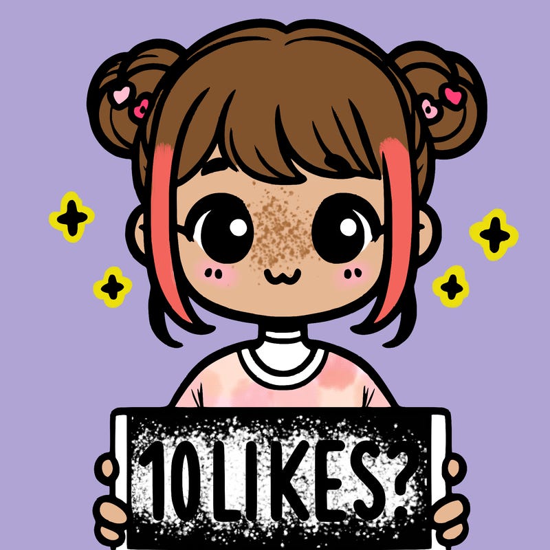 cute girl that is holding a sign that says 10 likes?