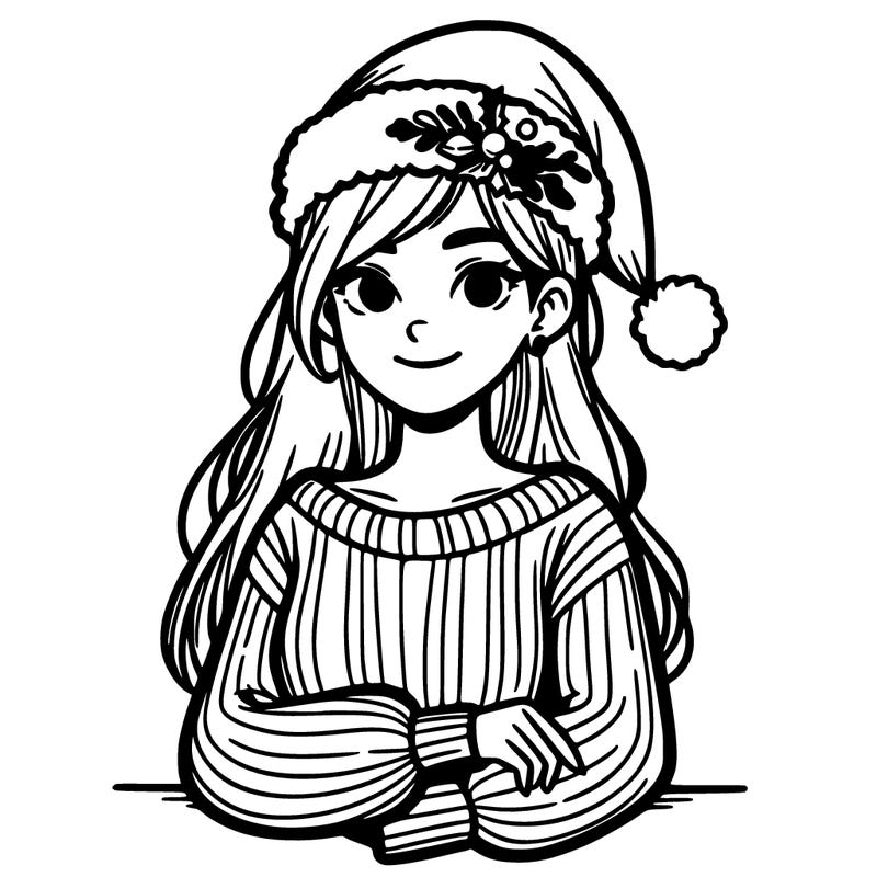 woman with sweater and christmas hat