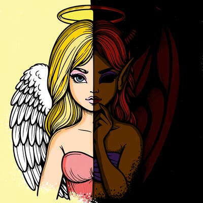 realistic angel half demon