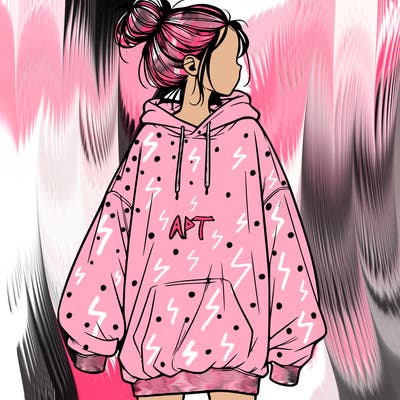 realistic girl with a oversized sweatshirt on and a bun