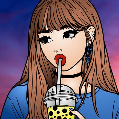 aesthetic realistic girl drinking boba