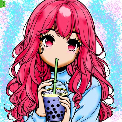 realistic girl drink a boba
