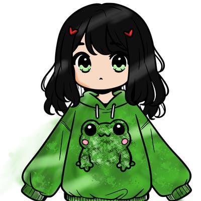 girl wearing frogging sweatshirt