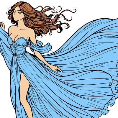 realistic woman in dress flowing the the wind