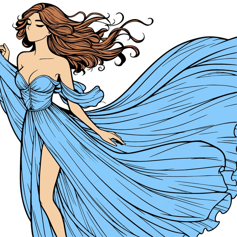 realistic woman in dress flowing the the wind