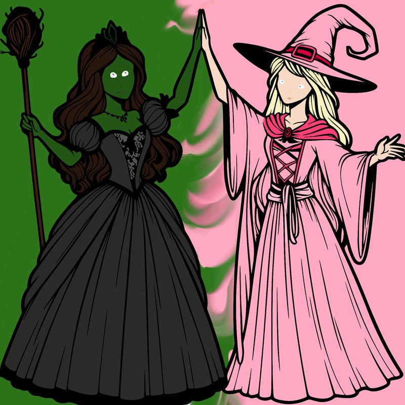 detailed realistic split of a princess and a witch