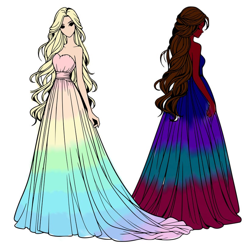 realistic woman with long flowing dress