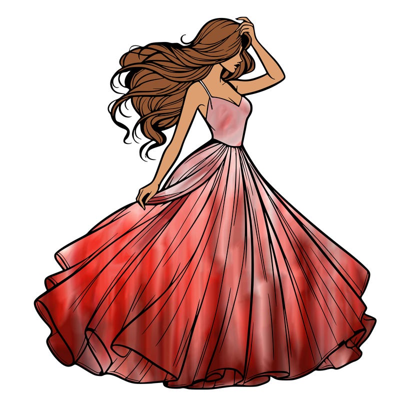 realistic woman with dress flowing in the wind