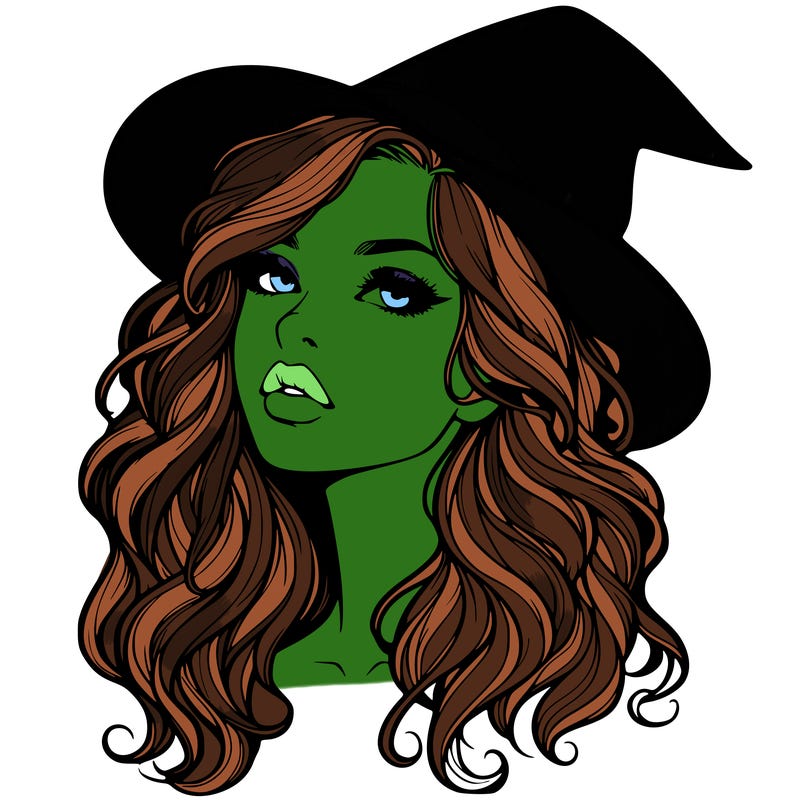 realistic witch girl with wavy hair and lips