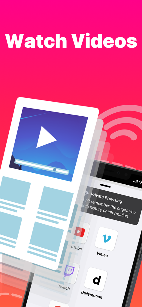 Replica app interface showing screen mirroring capabilities for watching videos from platforms like YouTube and Vimeo