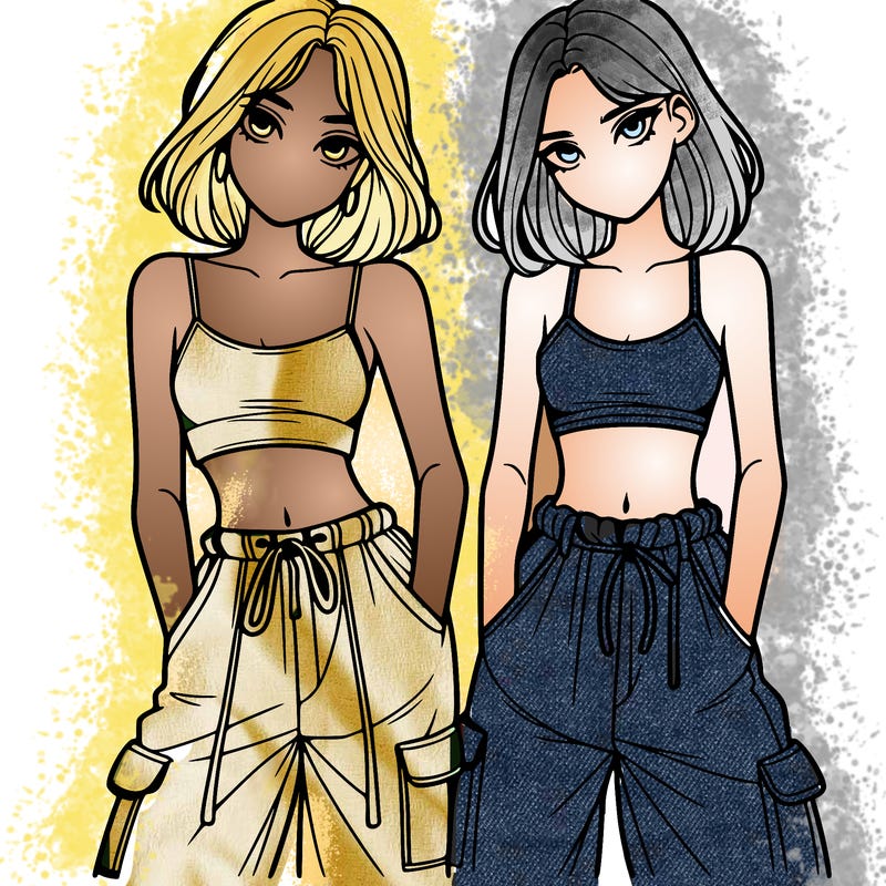 two girls with crop top with baggy pants