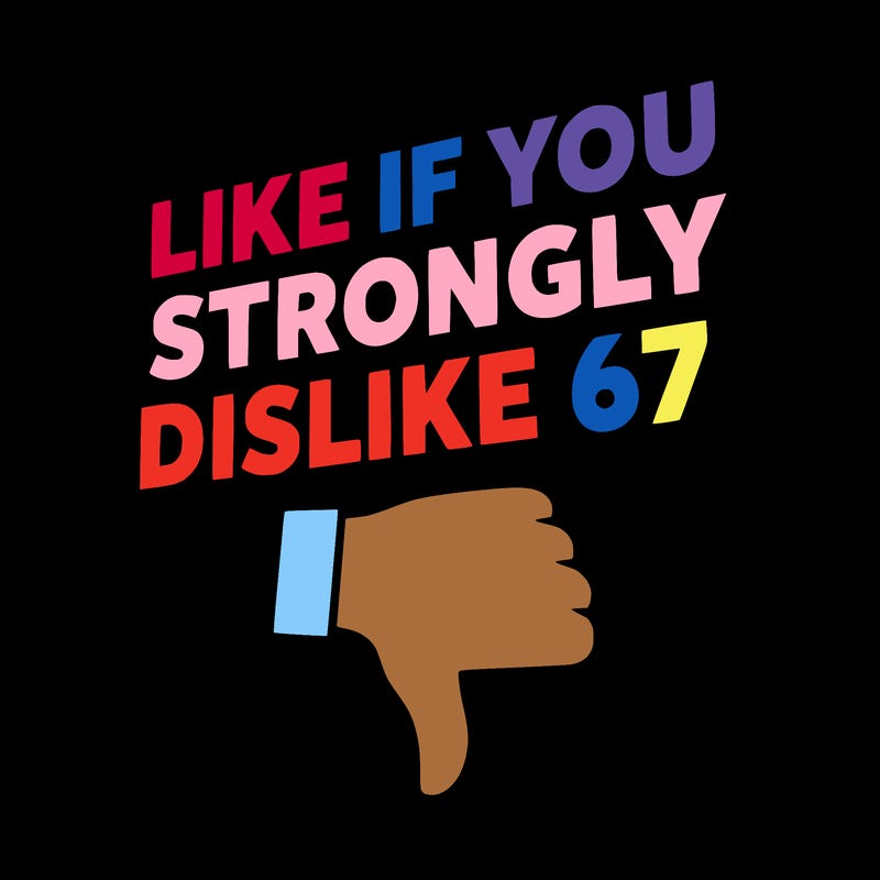 like if you strongly dislike 67