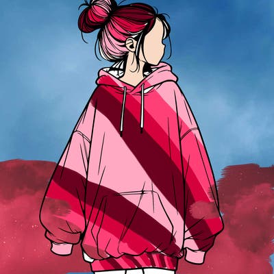 realistic girl with a oversized sweatshirt on and a bun