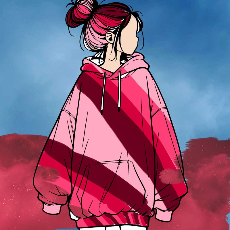 realistic girl with a oversized sweatshirt on and a bun