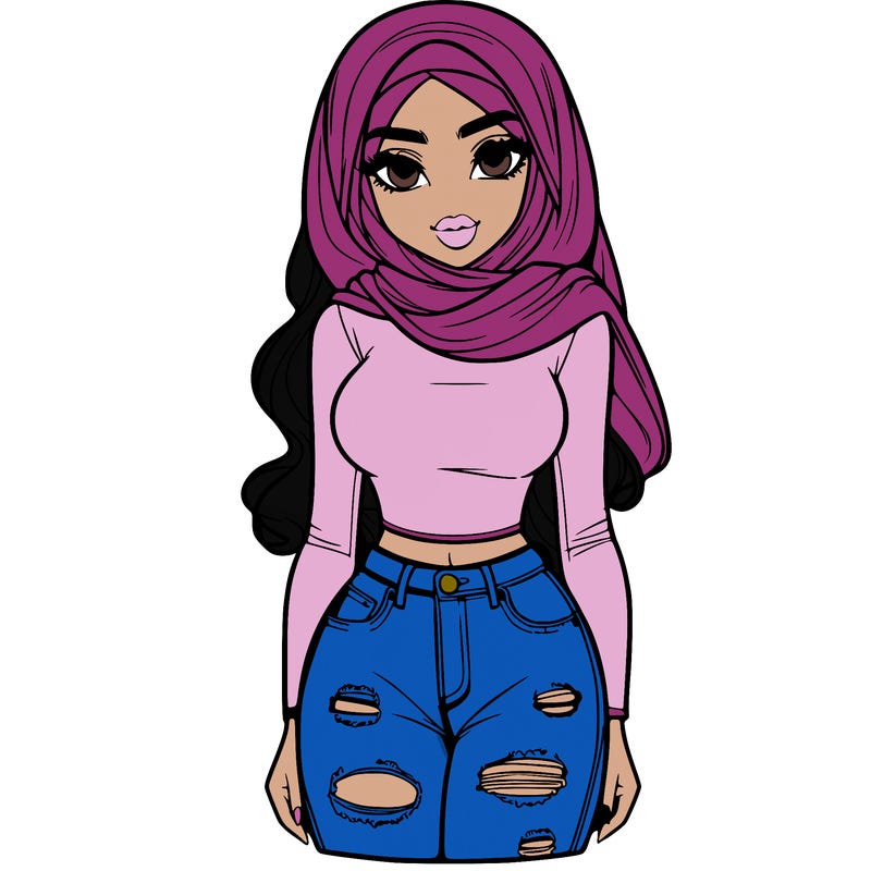 pretty woman in a pretty shirt and ripped jeans.