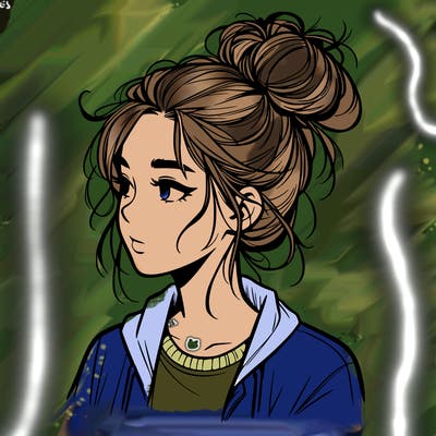 realistic teenage girl with a messy bun