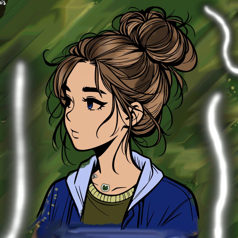 realistic teenage girl with a messy bun
