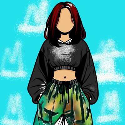 realistic girl faceless with baggy pants and a crop top