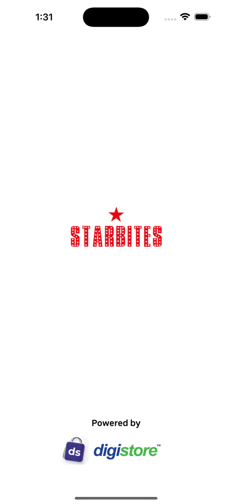 Starbites app splash screen showing the brand logo and powered by digistore text