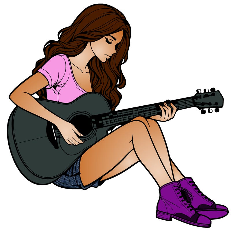 realistic woman play guitar
