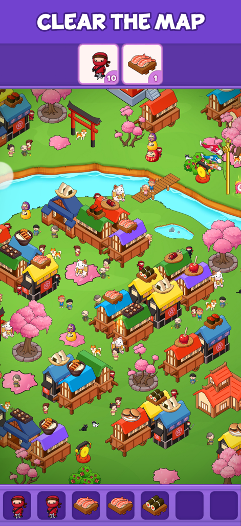 Capybara Match! - A colorful Japanese-themed puzzle level in Capybara Match showing various objects to find and match.