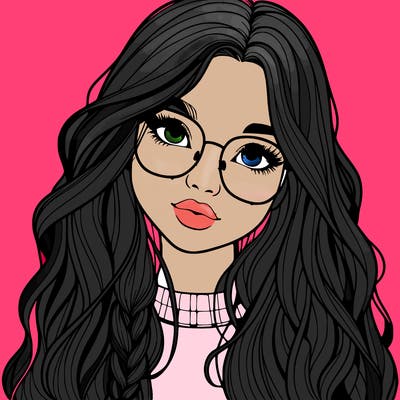 girl with long hair and freckles and glasses realistic