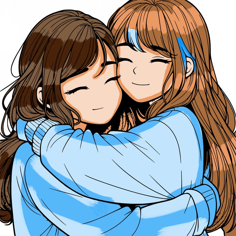 realistic two girls hugging